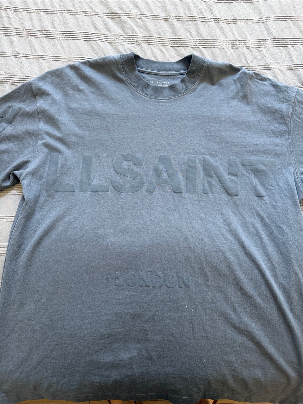 All Saints Men's Slate Blue Embossed Logo Tee